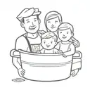A minimalist tattoo of a family portrait inside a cooking pot, representing the passion for family and being a chef tattoo design idea