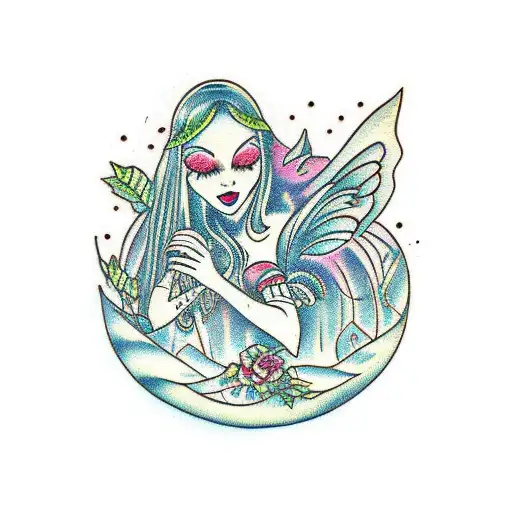 Forest Moon Fairy Tale  tattoo design idea
