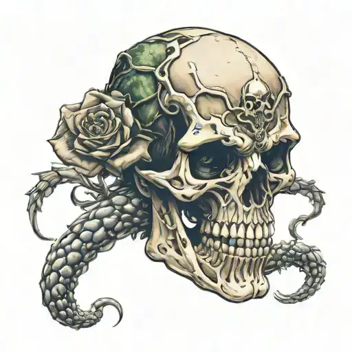 skull venom snake roses tattoo design idea