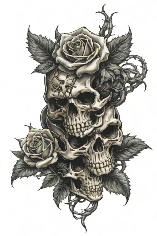 skull venom snake roses with thorns tattoo design idea