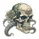 skull venom snake roses tattoo design idea