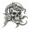 skull venom snake roses tattoo design idea