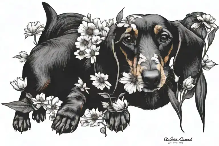 daschund flowers cosmos marigold anchor tattoo design idea
