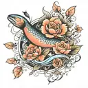 flowers water salmon full sleeve  tattoo design idea