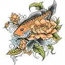 flowers water salmon full sleeve  tattoo design idea