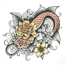 flowers water salmon full sleeve  tattoo design idea