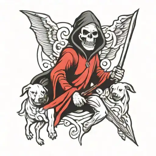 grim reaper with angry pitbull tattoo design idea