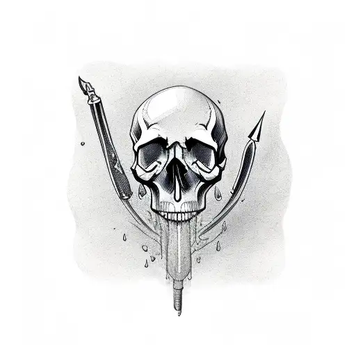 shot up skull crying  tattoo design idea
