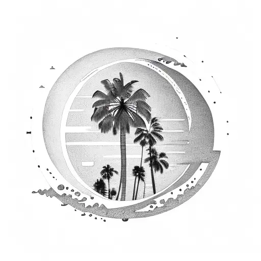 palm tree with moon phases tattoo design idea