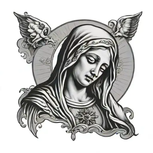 Virgin Mary crying blood tears tattoo design idea