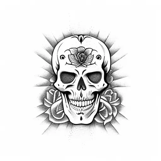 half calavera skeleton surfing a longboard tattoo design idea