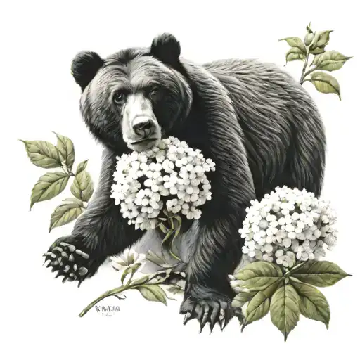 Bear, monkey, snowball flower, Oklahoma, Tennessee tattoo design idea