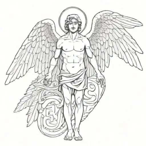 biblically accurate angel symmetrical male tattoo design idea