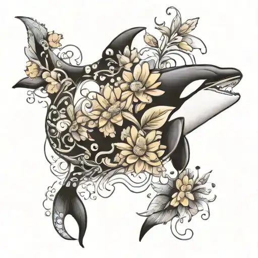 killer whale and Chrysanthemum tattoo design idea