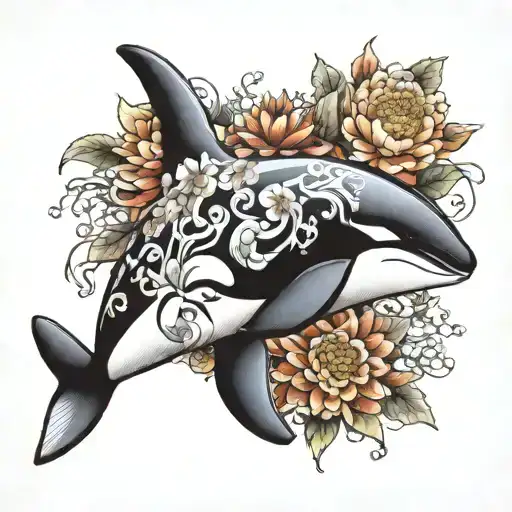 killer whale and Chrysanthemum tattoo design idea