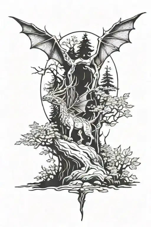 woodland elf dragon forest scene tattoo design idea