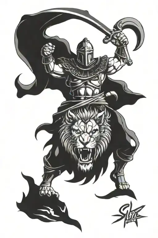 spartan with lion tattoo design idea