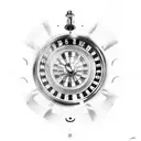 A roulette wheel with car parts replacing the numbers and symbols tattoo design idea