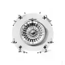 A roulette wheel with car parts replacing the numbers and symbols tattoo design idea