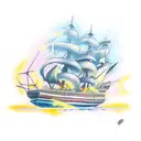 burning ship tattoo design idea