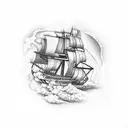 burning ship tattoo design idea