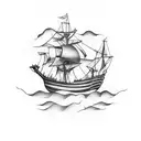 burning ship tattoo design idea