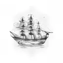 burning ship tattoo design idea