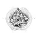 burning ship tattoo design idea