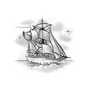 burning ship tattoo design idea