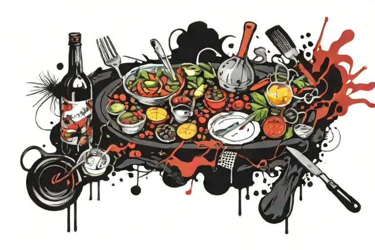 black only culinary theme that features a mixture of herbs and other cooking related items tattoo design idea