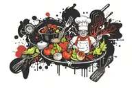 black only culinary theme that features a mixture of herbs and other cooking related items tattoo design idea