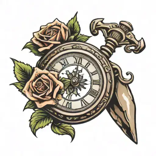 railroad spike with pocket watch  tattoo design idea