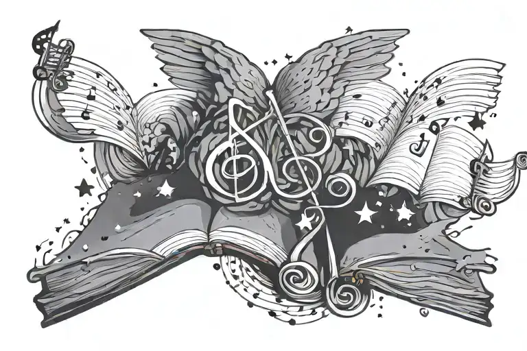 A tattoo design of a Gemini constellation made up of musical notes and books, reflecting the client's zodiac sign and interests in music and reading tattoo design idea