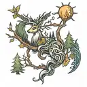 witchcraft inspired tattoo featuring forest scene tattoo design idea