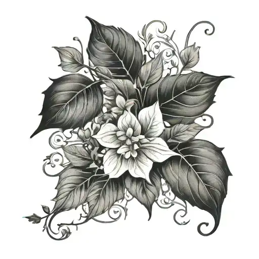 little men tattoo design placed on forearm, single vine, few loosely spread ivy leaves, few small blooms   tattoo design idea
