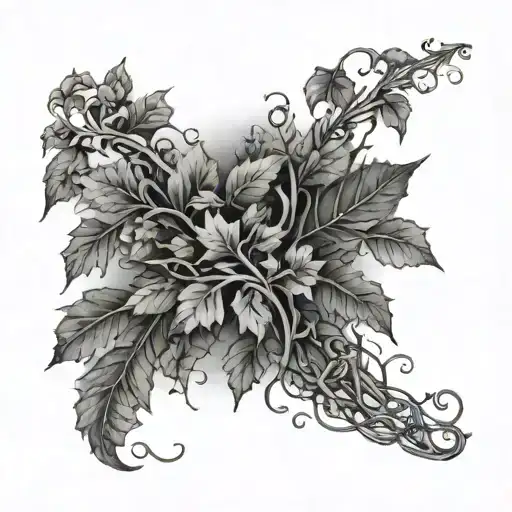forearm men tatoo, one long straight vine with some loosely spread ivy leaves tattoo design idea