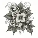 little men tattoo design placed on forearm, single vine, few loosely spread ivy leaves, few small blooms   tattoo design idea
