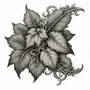 forearm men tatoo, one single long vine with few loosely spread ivy leaves tattoo design idea