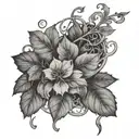 forearm men tatoo, one single long vine with few loosely spread ivy leaves tattoo design idea