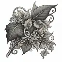 forearm men tatoo, one single long vine with few loosely spread ivy leaves tattoo design idea