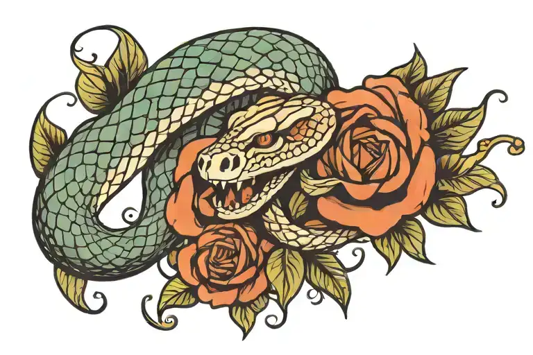 snake wrapping around rose for left side of head  tattoo design idea