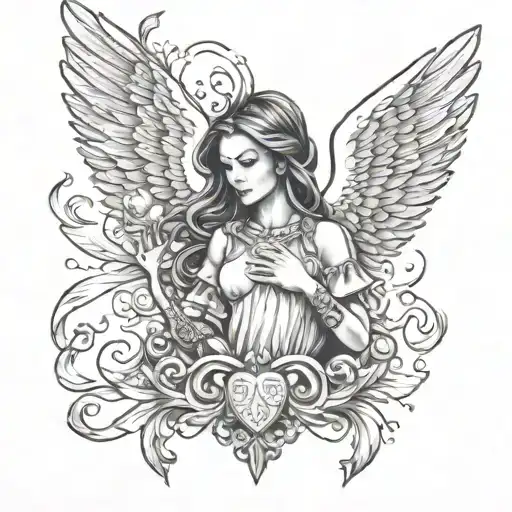 female guardian angel wings tattoo design idea