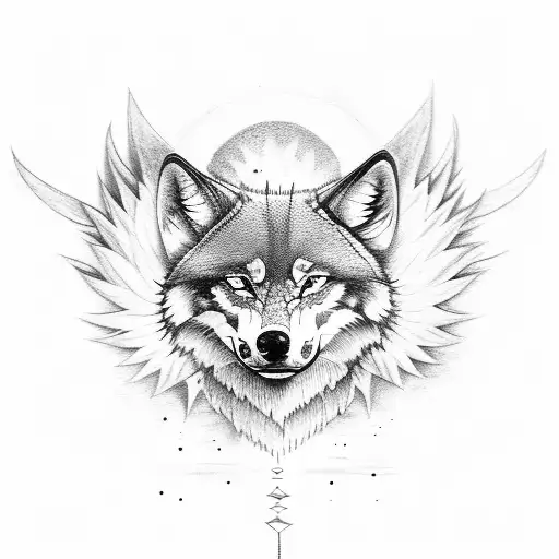 tattoo of a wolf with wings flying towards the sun tattoo design idea