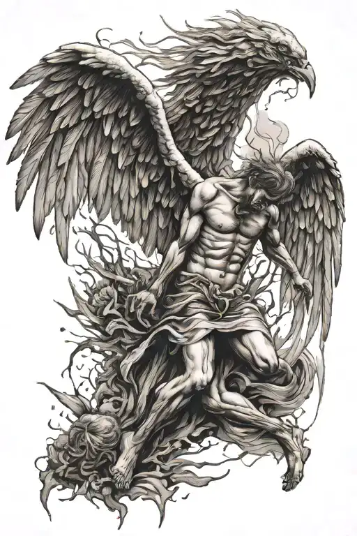 fallen angel falling tattoo design idea