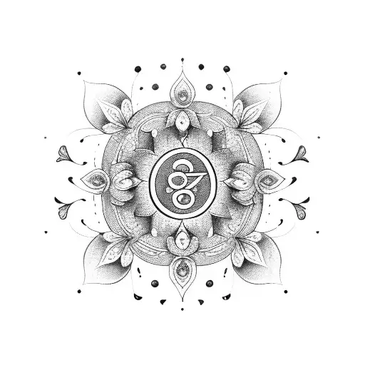 A chakra symbol surrounded by a wreath of flowers and butterflies tattoo design idea