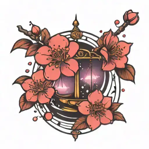 cherry blossoms and libra constellation tattoo design idea