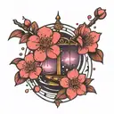 cherry blossoms and libra constellation tattoo design idea