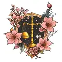 cherry blossoms and libra constellation tattoo design idea