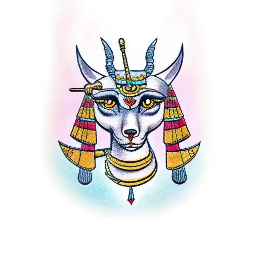 cleopatra and anubis tattoo design idea
