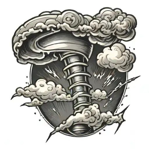 A sketch style tattoo of a tornado forming into the shape of the word 'Storm' with lightning bolts surrounding it tattoo design idea
